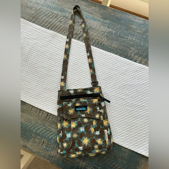 Kavu Limited Edition Cross Body Purse Bag Brown Blue Yellow Like New - Picture 2 of 8